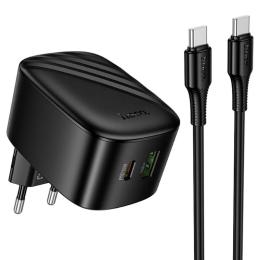 Мережевий зарядний пристрій для телефона Hoco CS102A Folding PD30W + QC3.0 (1USB-A/1C) + кабель Type-C to Type-C Black