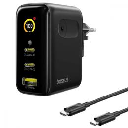 Мережевий зарядний пристрій для телефона Baseus PicoGo AE21 100W (2Type-C + USB) + кабель Type-C to Type-C Black 100W 1.5m