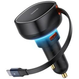Автомобільний зарядний пристрій для телефона Baseus Enjoyment Pro PD60W + QC3.0 with retractable cable (1USB-A/1C) (C000578)