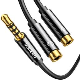 Аудіо-кабель Ugreen AV141 mini-jack 3.5mm (тато)  -  2 x mini-jack 3.5mm (мама), 0.2m Black (30619)