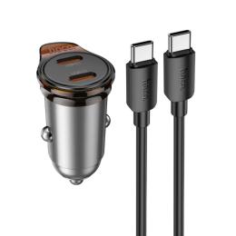 Автомобільний зарядний пристрій для телефона Hoco NZ16B Rigorous PD45W (2C) car charger set + кабель Type-C to Type-C Metal Gray