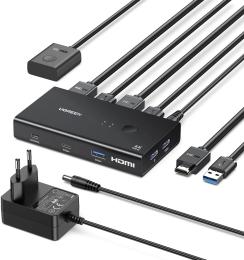 Сплітер Ugreen AK502 HDMI KVM Switch 2 in 1 out 4K@60Hz Black (45452)