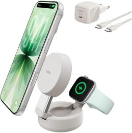 Бездротовий зарядний пристрій Belkin UltraCharge Pro 2в1 Convertible Magnetic Charging Dock 25Вт Sand (WIZ043KQSD)