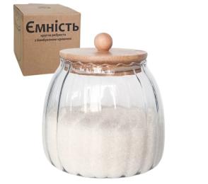 Ємність для сипучих продуктів S&amp;T 7029-12 кругла ребриста, бамбук, 800 мл