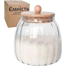 Ємність для сипучих продуктів S&amp;T 7029-13 кругла ребриста, бамбук, 1 л