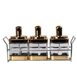 Ємність для сипучих продуктів TS Kitchen HP531FS1030J Gold набір 3 шт, ложка, підставка