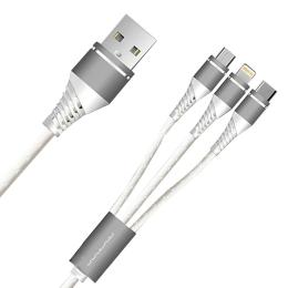 Дата-кабель WUW X99 USB(тато) - Lightning/microUSB/USB Type C (тато) White