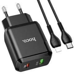 Мережевий зарядний пристрій для телефона Hoco N5 Favor Black (20W PD+QC3.0 Type-C to Lightning)