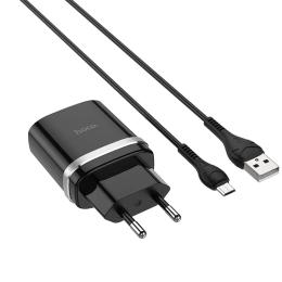 Мережевий зарядний пристрій для телефона Hoco C12Q Smart Black (QC3.0 1USB/3A + MicroUSB)