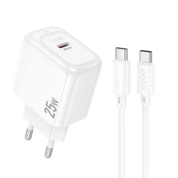 Мережевий зарядний пристрій для телефона Hoco CS53A Surplus single port PD25W charger Type-C to Type-C White