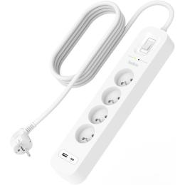 Мережевий фільтр Belkin 2м, 4хТипE, 16А, USB-A/USB-C 18Вт White (SRB001CA2M)
