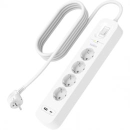 Мережевий фільтр Belkin 2м, 4хТипF, 16А, USB-A/USB-C 18Вт White (SRB001VF2M-V2)