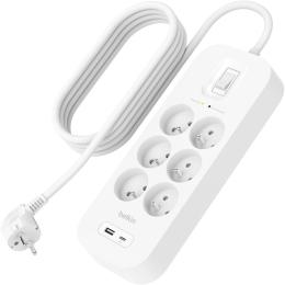 Мережевий фільтр Belkin 2м, 6хТипE, 16А, USB-A/USB-C 18Вт White (SRB002CA2M)