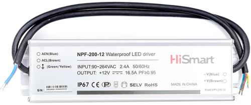 Блок живлення для освітлення HiSmart NPF-200-12 12 V 16.5 A 200 W PFC IP67