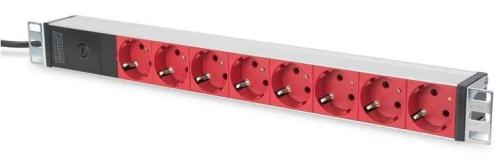 Мережевий фільтр Digitus 8xSchuko 1U, 8xSchuko red, 10A, 250V, запобіжник, вилка С14