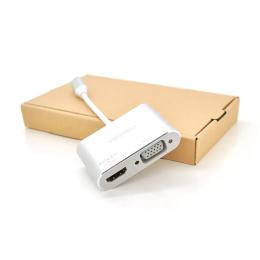 Перехідник VEGGIEG TC02 USB Type C (тато) - HDMI (мама) VGA (мама) Silver