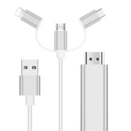 Відео-кабель Voltronic Type-C/Micro/Lighting (тато) на HDMI (тато) 1, 8 м White 4K/2K, BOX (09389)