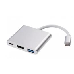 Перехідник Voltronic USB Type C (тато)  -  HDMI/USB-A/USB Type C (мама) Silver