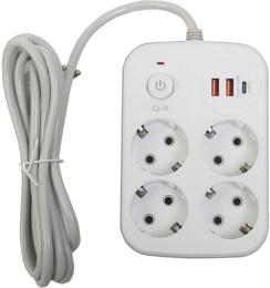Мережевий фільтр XoKo XK-SP-4-2-1 White 4 розетки, 1xUSB-C, 2xUSB, 2м