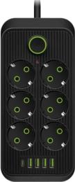 Мережевий фільтр XoKo XК-SP6-4-1 Black 6 розеток, 1xUSB-C, 4xUSB, 2м