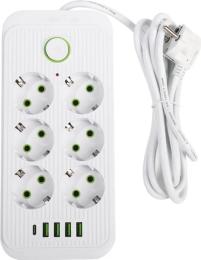 Мережевий фільтр XoKo XК-SP6-4-1 White 6 розеток, 1xUSB-C, 4xUSB, 2м