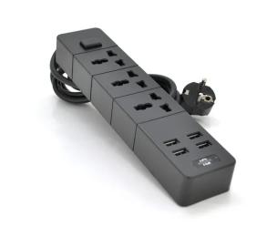 Мережевий фільтр Voltronic ТВ-Т08 Black White 3 розетки + 4 USB, 2 м, перетин 3х0,75мм, 2500W