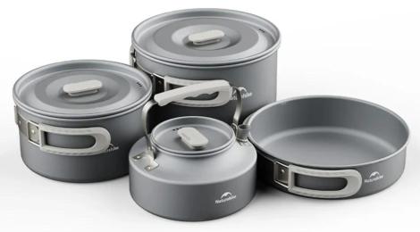 Набір посуду (2 каструлі, чайник, сковорідка) Naturehike CNK2450CF010, алюміній (6976507663281)