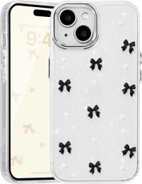 Чохол-накладка Infinity Silicone для iPhone 13 Transparent Black Бантики