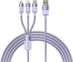 Дата-кабель Baseus CAXS000005 USB Type-A (тато) - MicroUSB/Lightning/Type-C (тато), 1.2m Purple StarSpeed 1-for-3