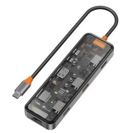 USB-хаб WIWU CB008 Cyber HUB 8 in 1 USB-C to USB3 x 2/USB2/Type-C/HDMI/SD/Micro SD/RG45 Gray