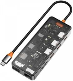 USB-хаб WIWU CB011 11 в 1 Cyber USB-C to USB3.0, SD/TF, HDMI, RJ45, VGA, PD + 3.5mm Gray