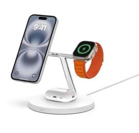 Бездротовий зарядний пристрій Belkin BoostCharge Pro 3-in-1 Wireless Charging Stand with MagSafe White (WIZ017TTWH)