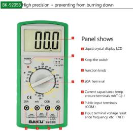 Мультиметр Baku BK-9205B цифровий виміру: V, A, R