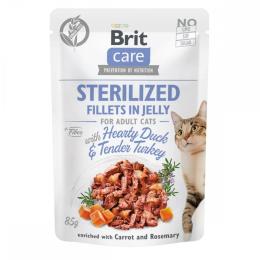 Корм вологий Brit Care Fillets in Jelly Hearty Duck and Turkey Sterilized д/стерилізованих котів філе в желе з качкою та індичкою 85 г (100532/0549)