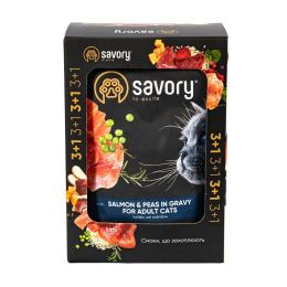 Набір паучів 3+1 Savory Adult Cat Salmon and Peas in Gravy для котів шматки в соусі з лососем та горохом 4х85 г (Savory_032817)