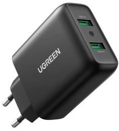 Адаптер живлення для телефона Ugreen CD161 Black (36W 2xUSB QC 3.0 Charger (6689266) )