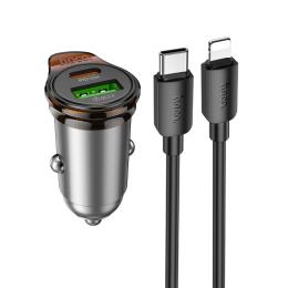 Автомобільний адаптер для телефона Hoco NZ16A Rigorous 43W dual port PD25W + QC3.0 car charger Metal Gray