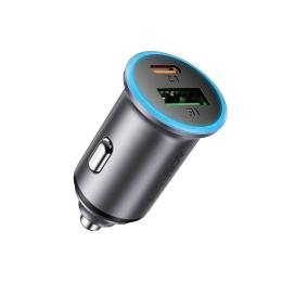 Автомобільний адаптер для телефона Acefast B15 65W (USB-A + USB-C) dual port metal car charger Gray