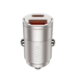 Автомобільний адаптер для телефона WIWU Wi-QC028 Nano Series 30W Fast Car Charger USC-A + USB-C Titanium
