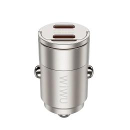 Автомобільний адаптер для телефона WIWU Wi-QC029 Nano Series 30W Fast Car Charger USC-C + USB-C Titanium
