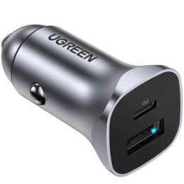 Автомобільний адаптер для телефона Ugreen 2xUSB 30W (USB-A + USB-C) QC 4.0 Gray (EC305)
