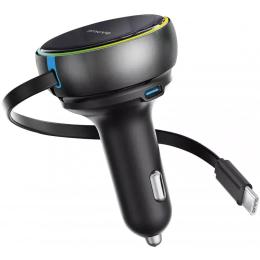 Автомобільний зарядний пристрій для телефона Proove Hammer 81W (Type-C + USB) + Retractable Type-C Cable Black