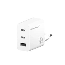 Адаптер живлення для телефона Grand-X CH-990W USB + 2xTypr C 65W Fast Сharge PD3.0, QС4.0, AFC, SCP, FCP White
