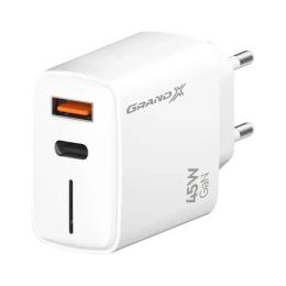 Адаптер живлення для телефона Grand-X CH-460W USB A + Type-C 45W Quick Charge QС3.0 White