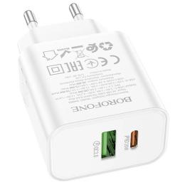 Адаптер живлення для телефона Borofone BA88A Navy PD20W + QC3.0 (1USB-A/1C) White