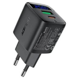 Адаптер живлення для телефона Acefast A114 PD25W GaN charger (USB-A + USB-C) with digital display Black