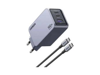 Адаптер живлення для телефона Ugreen X757 2xUSB-C + USB Nexode Pro 100W GaN Fast Charger Set Gray (25874)