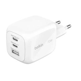 Адаптер живлення для телефона Belkin 2xUSB-C + 1xUSB PD70W PPS GaN White (WCH018HQWH)