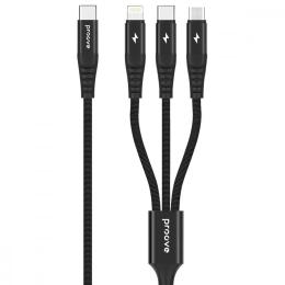 Дата-кабель Proove Hydra 3 in1 Type-C + Micro USB + Lightning (1m) Black