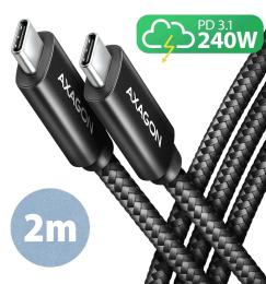 Дата-кабель Axagon BUCM2-CM20AB USB-C-USB-C 2.0, 2м, PD 240W 5A Black